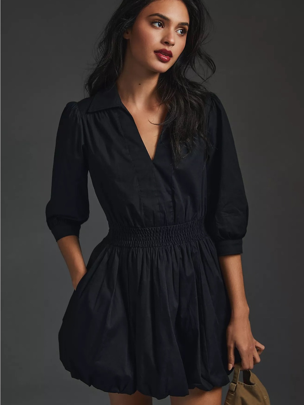 BOHME Bubble Hem Mini Dress, Black, Size Medium • 100% Cotton